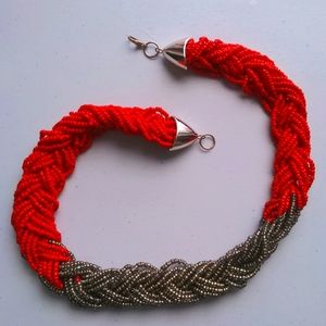 Women's Costume Jewelery Red Small Bead Braid Necklace
